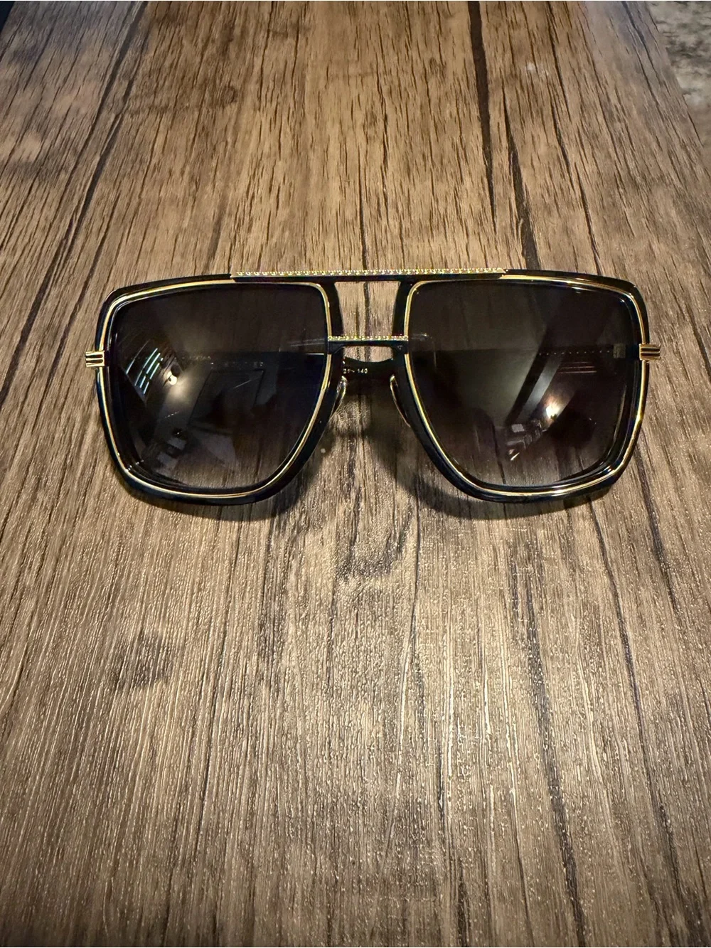 Balmain Black and Gold Oversized Square Sunglasses